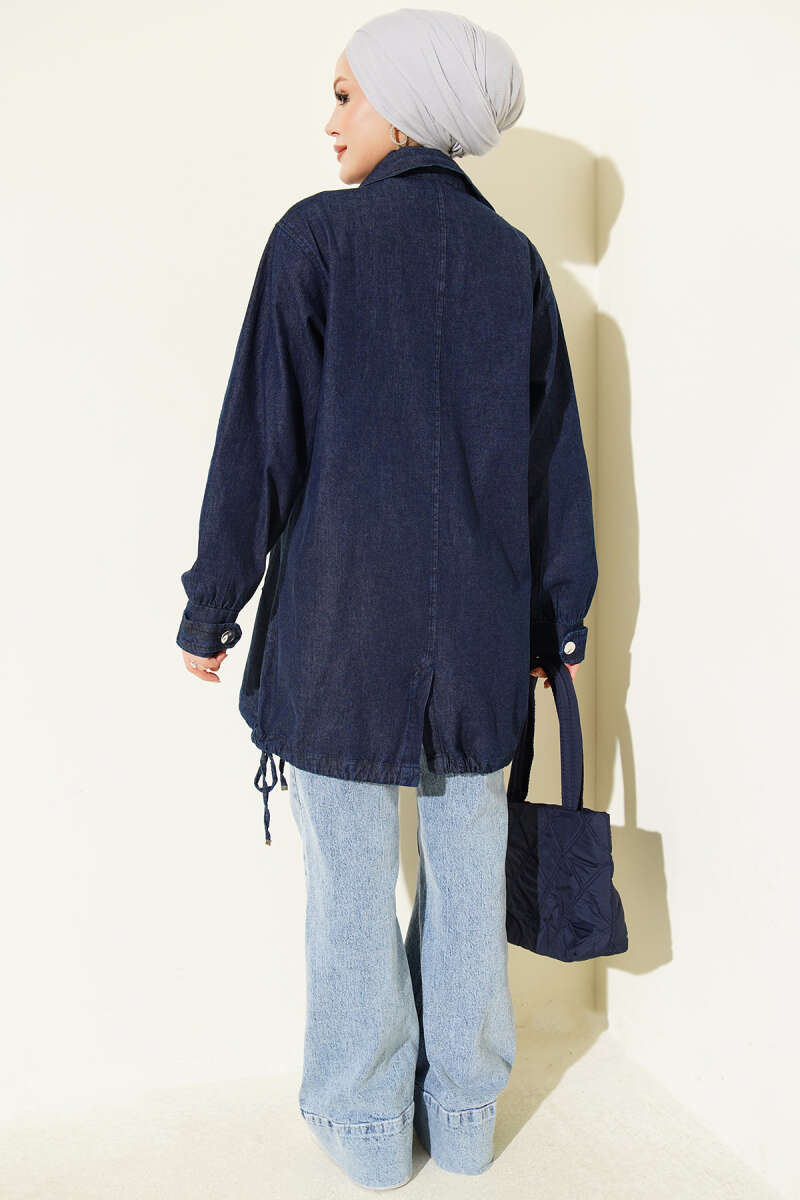 V-Neck Hem-Edge Gathered Cover-up Navy Blue - الصورة 3