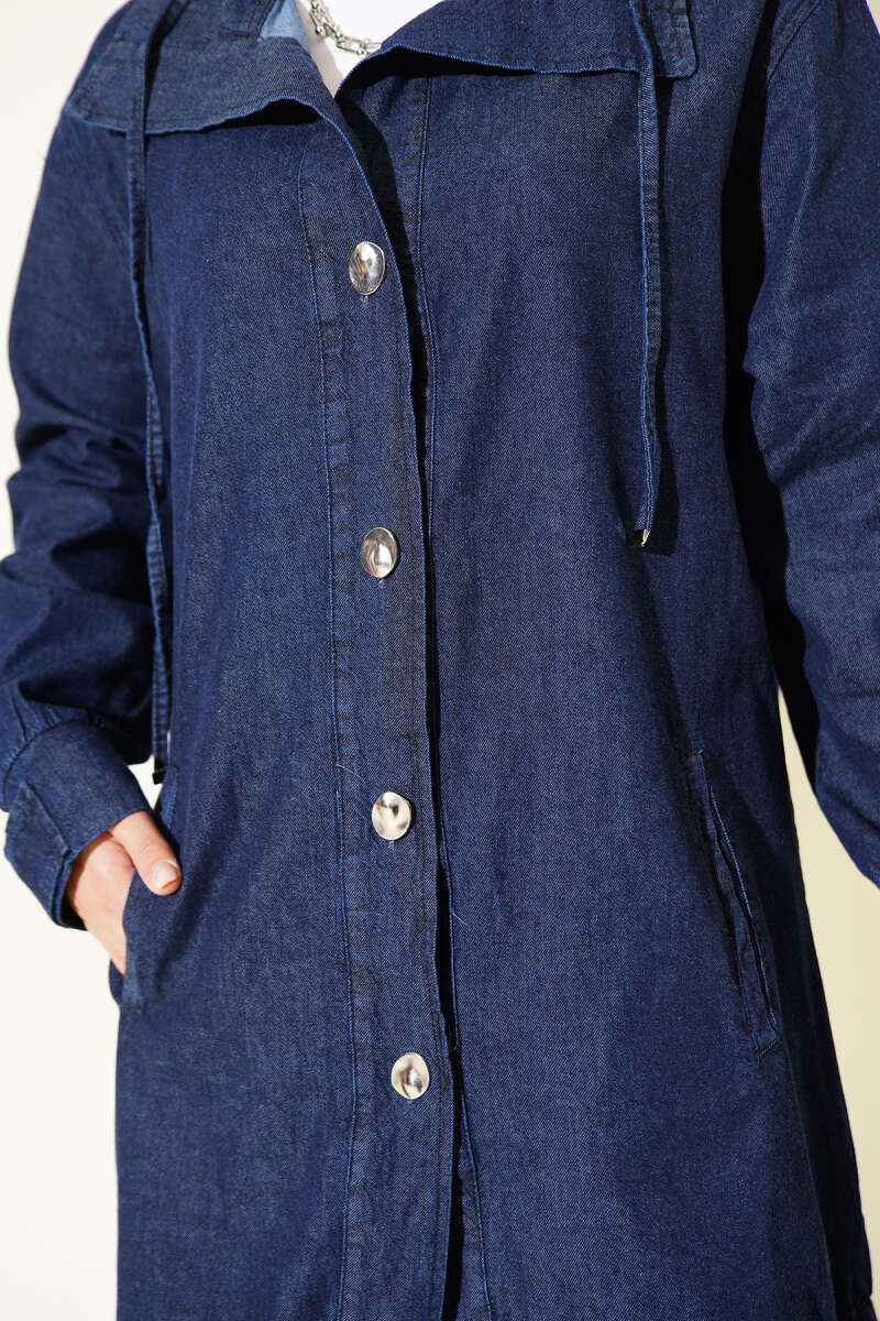 V-Neck Hem-Edge Gathered Cover-up Navy Blue - الصورة 4
