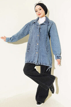 Alternative view of V-Neck Hem-Edge Gathered Cover-up Blue