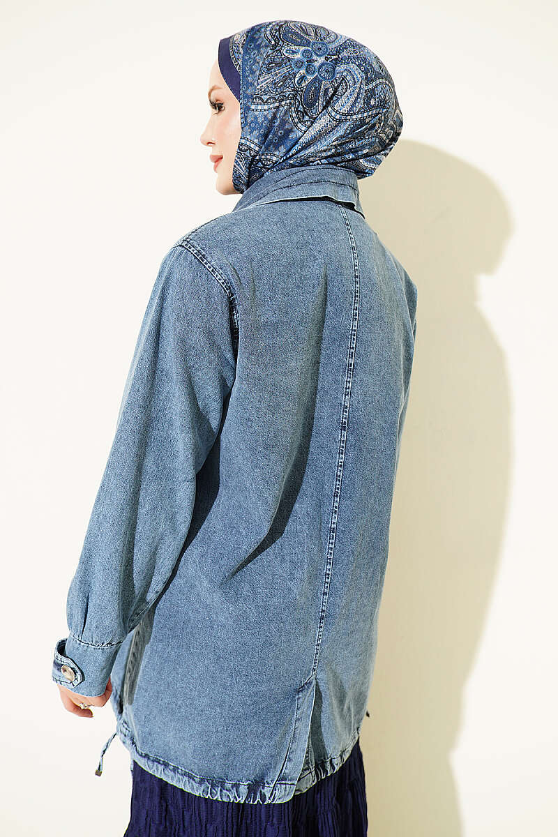 V-Neck Hem-Edge Gathered Cover-up Blue - Afbeelding 3