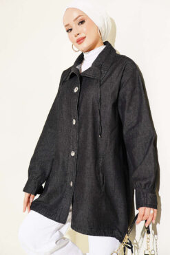 V-Neck Hem-Edge Gathered Cover-up Black