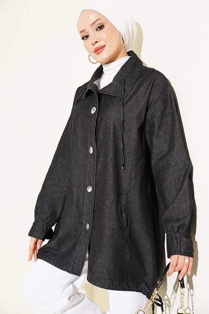 V-Neck Hem-Edge Gathered Cover-up Black