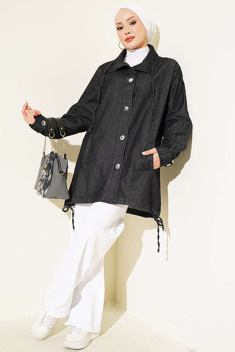 V-Neck Hem-Edge Gathered Cover-up Black - Imagen 2