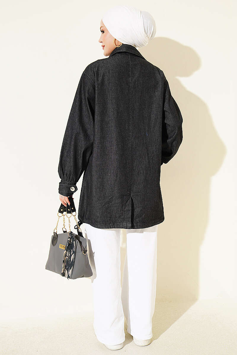V-Neck Hem-Edge Gathered Cover-up Black - Imagen 3