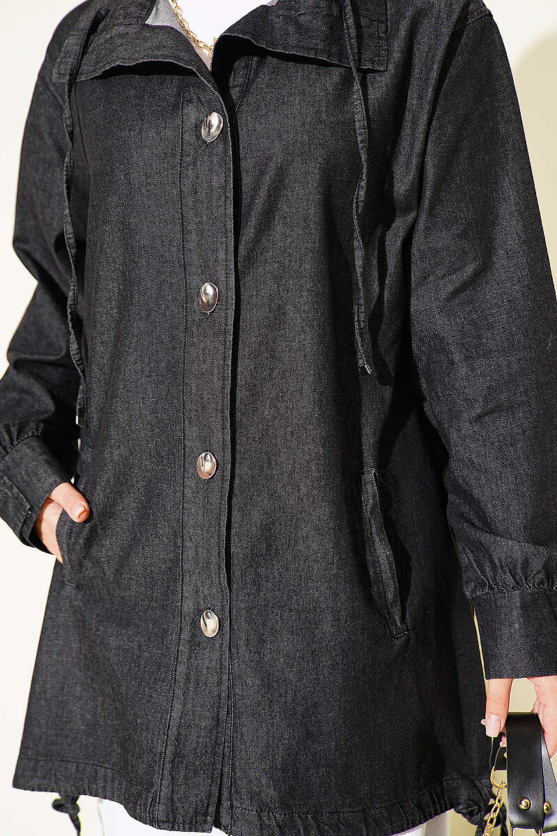 V-Neck Hem-Edge Gathered Cover-up Black - Imagen 4