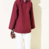 Ribbed High-Collar Zip-Up Coat Burgundy - Afbeelding 3
