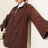 Ribbed High-Collar Zip-Up Coat Brown
