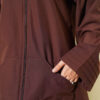 Ribbed High-Collar Zip-Up Coat Brown - الصورة 4