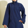 Ribbed High-Collar Zip-Up Coat Navy Blue