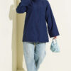 Ribbed High-Collar Zip-Up Coat Navy Blue – Image 2
