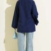 Ribbed High-Collar Zip-Up Coat Navy Blue – Image 3