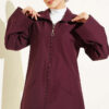 Ribbed High-Collar Zip-Up Coat Plum
