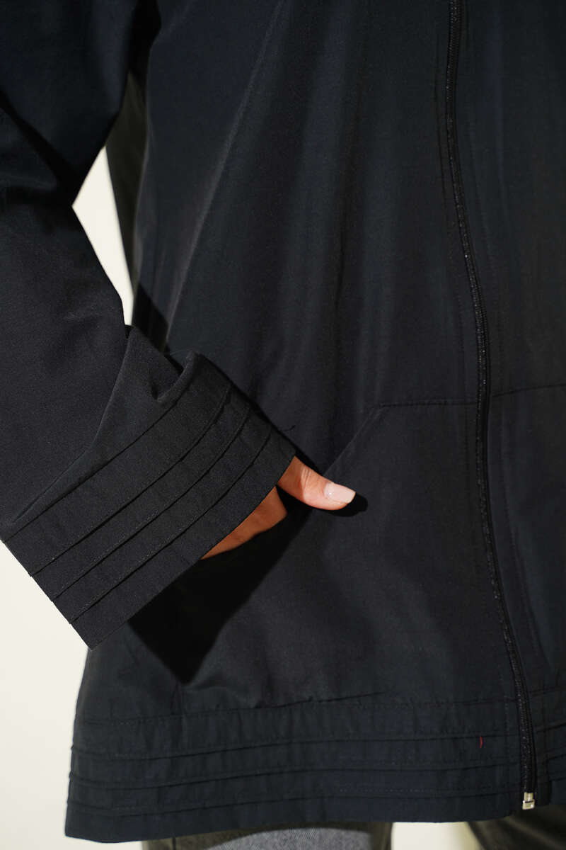 Ribbed High-Collar Zip-Up Coat Black – Bild 4
