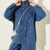 Fitted High-Collar Zip-Up Denim Two-Piece Set Light Blue - الصورة 2