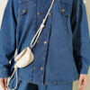 Fitted High-Collar Zip-Up Denim Two-Piece Set Light Blue - الصورة 4