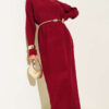 High Neck Ribbed Knit Dress Burgundy