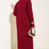 High Neck Ribbed Knit Dress Burgundy – Image 3