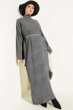 Alternative view of High Neck Ribbed Knit Dress Smoke