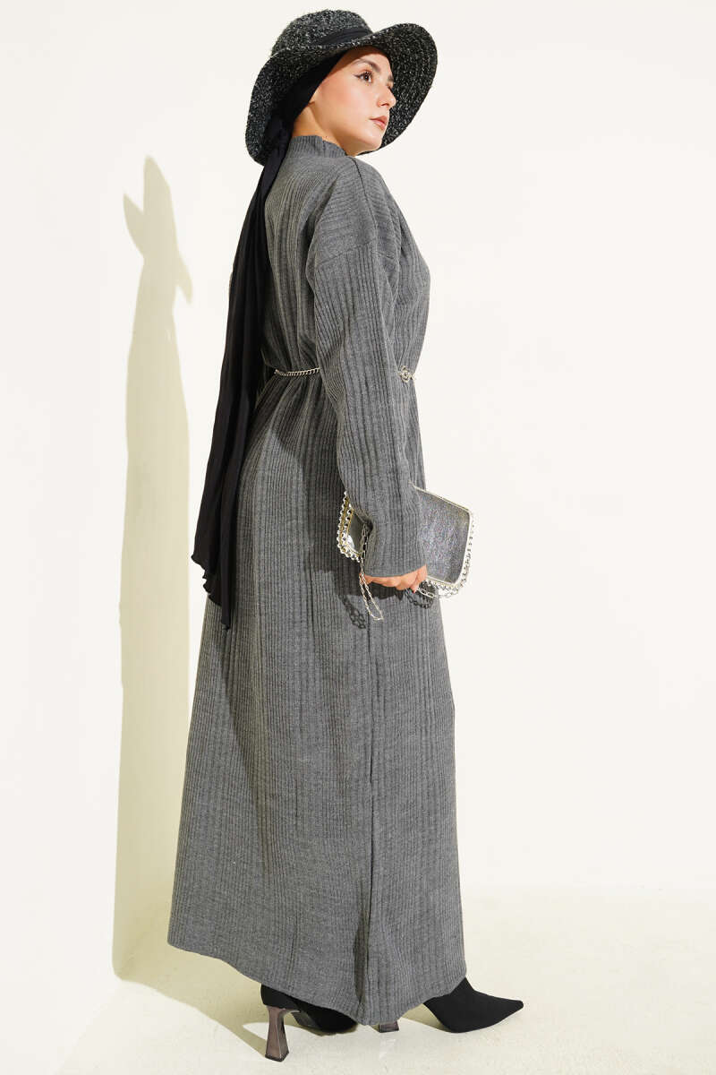 High Neck Ribbed Knit Dress Smoke – Image 3