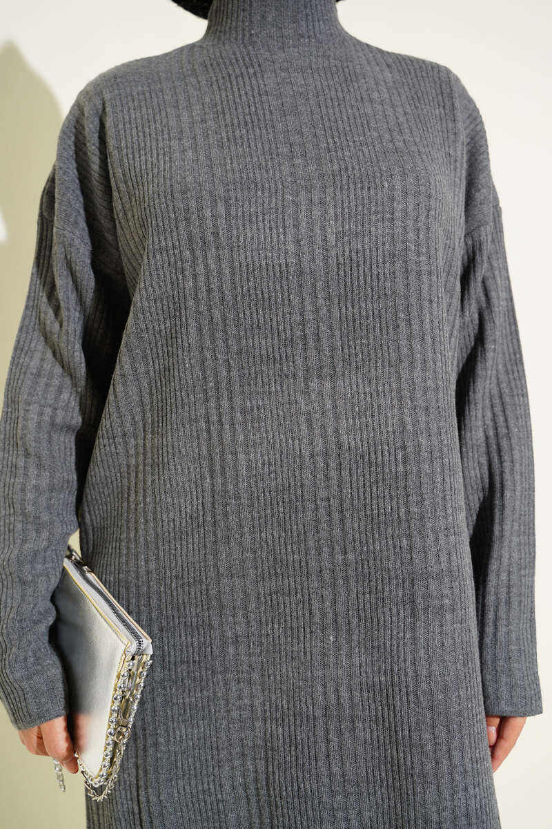 High Neck Ribbed Knit Dress Smoke – Image 4