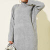 High Neck Ribbed Knit Dress Grey - الصورة 2