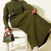 High Neck Ribbed Knit Dress Khaki