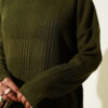 High Neck Ribbed Knit Dress Khaki – Image 4