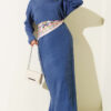 High Neck Ribbed Knit Dress Indigo