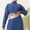 High Neck Ribbed Knit Dress Indigo – Image 2