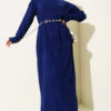 High Neck Ribbed Knit Dress Navy Blue