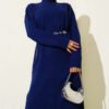 High Neck Ribbed Knit Dress Navy Blue – Image 2