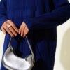 High Neck Ribbed Knit Dress Navy Blue – Image 4
