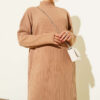 High Neck Ribbed Knit Dress Latte - الصورة 2
