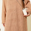 High Neck Ribbed Knit Dress Latte - الصورة 4