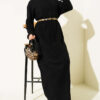High Neck Ribbed Knit Dress Black