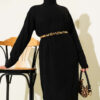 High Neck Ribbed Knit Dress Black – Image 2