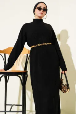 Alternative view of High Neck Ribbed Knit Dress Black