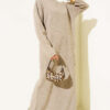 High Neck Ribbed Knit Dress Mink