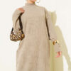 High Neck Ribbed Knit Dress Mink – Image 2