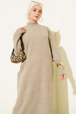 Alternative view of High Neck Ribbed Knit Dress Mink