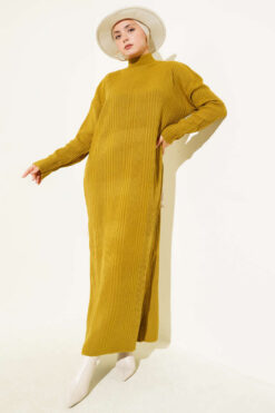 Alternative view of High Neck Ribbed Knit Dress Oil Green