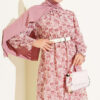 High Neck Mixed Pattern Chiffon Tunic Rose Dust