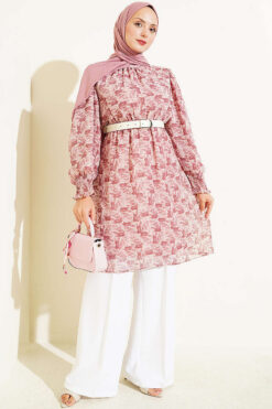 Alternative view of High Neck Mixed Pattern Chiffon Tunic Rose Dust