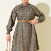 Collared Clover Patterned Tunic Green