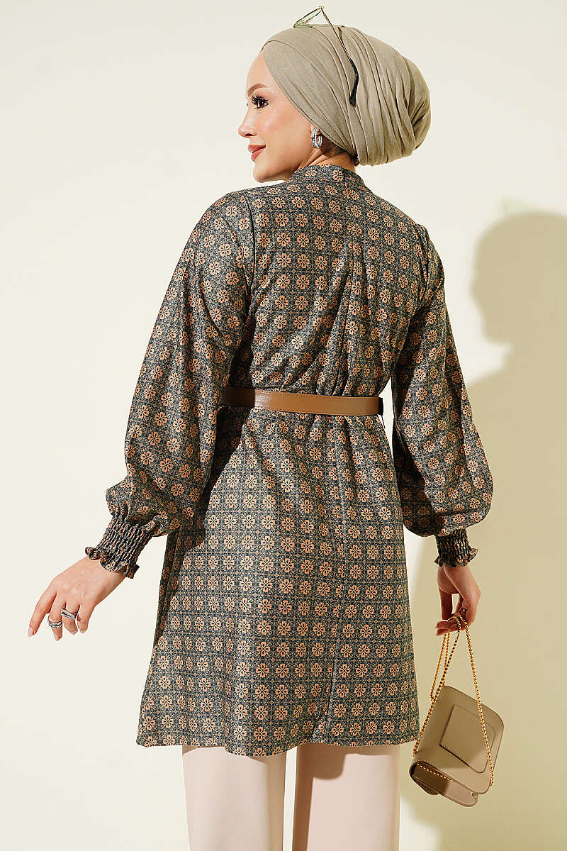 Collared Clover Patterned Tunic Green – Image 3