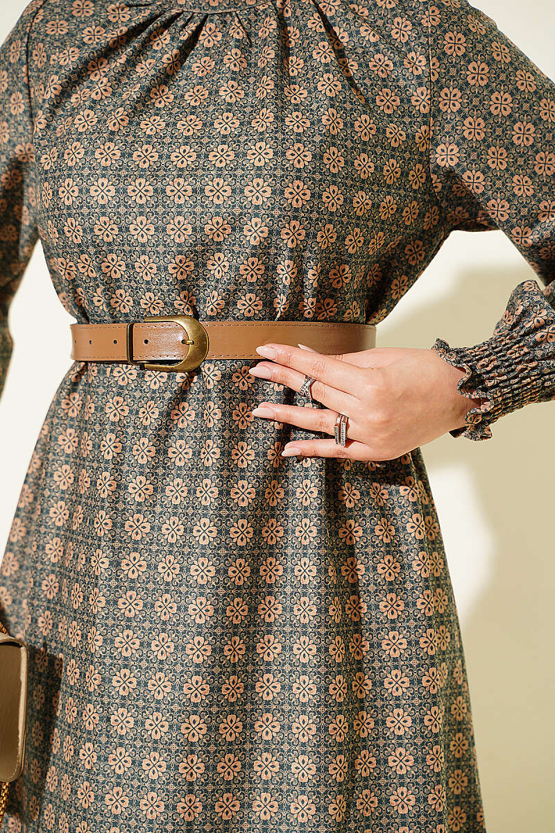 Collared Clover Patterned Tunic Green – Image 4