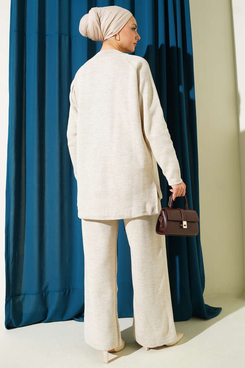 Stitch Detail Basic Knit Two-Piece Set Beige - immagine 3