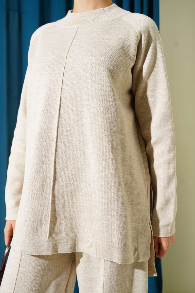 Stitch Detail Basic Knit Two-Piece Set Beige - immagine 4