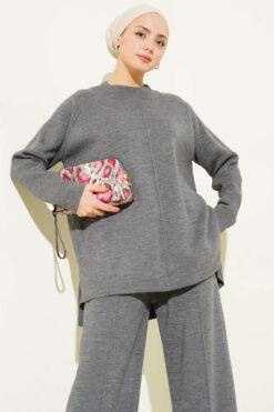 Alternative view of Stitch Detail Basic Knit Two-Piece Set Smoke