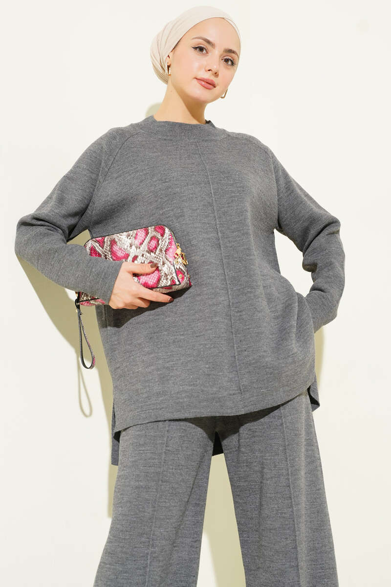 Stitch Detail Basic Knit Two-Piece Set Smoke - immagine 2
